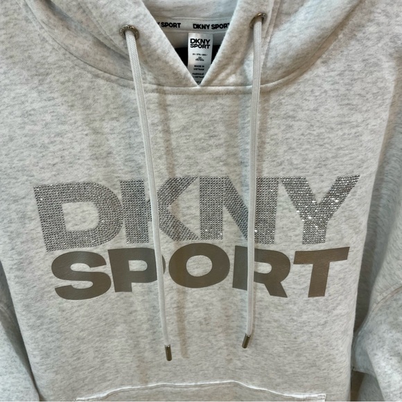 NWT DKNY Sport Women’s Rhinestone Sequin Logo Hoodie Light Gray - Size 2X - Picture 3 of 12